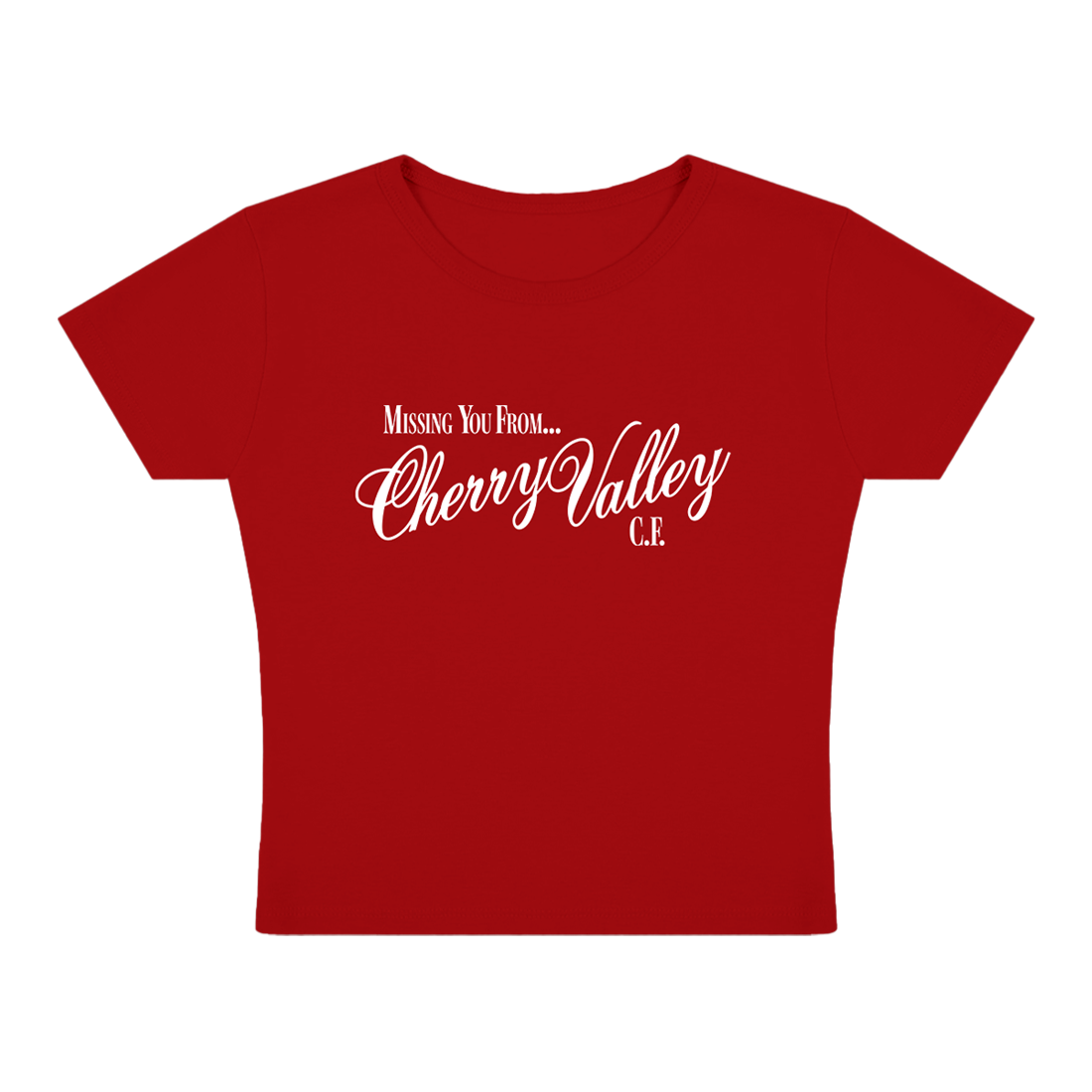 Missing You From Cherry Valley Baby Tee (Red) Front